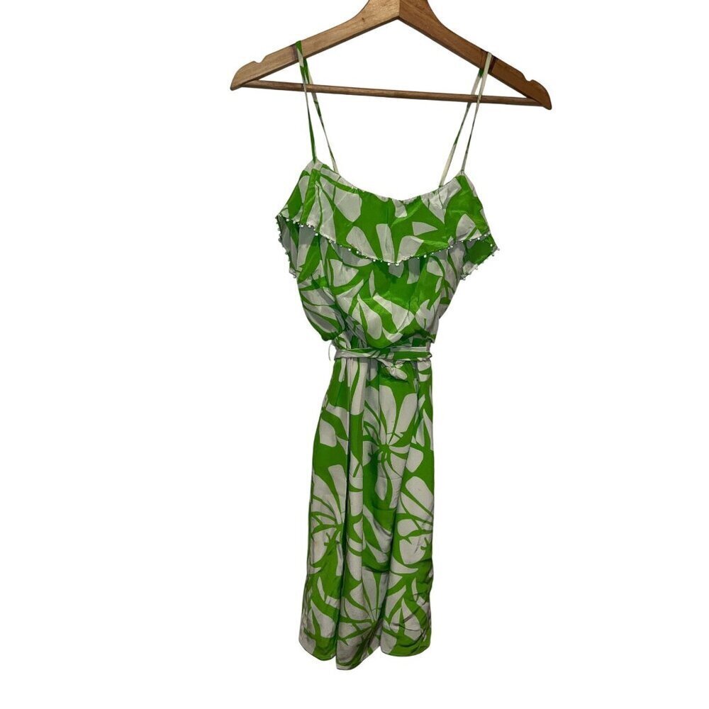 Lilly Pulitzer Green & White Tropical Print Ruffle Dress Women Size 0